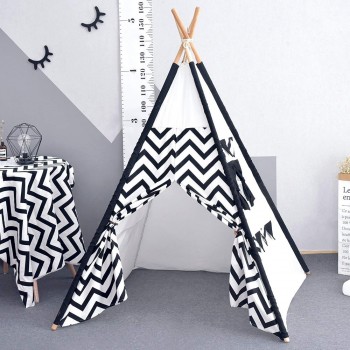 Large Unbleached Canvas Original Teepee Kids Teepee with Grey Pom Poms Indian Play Tent House Children Tipi Tee Pee Tent NO MAT