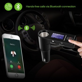 Onever Car FM Transmitter Hands-free Kit Cigarette Lighter Port Wireless FM Modulator Rotating Screen Bluetooth Car MP3 Player