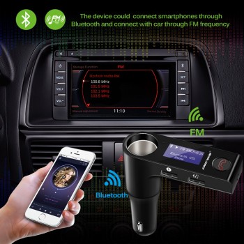 Onever Car FM Transmitter Hands-free Kit Cigarette Lighter Port Wireless FM Modulator Rotating Screen Bluetooth Car MP3 Player