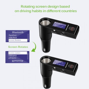 Onever Car FM Transmitter Hands-free Kit Cigarette Lighter Port Wireless FM Modulator Rotating Screen Bluetooth Car MP3 Player
