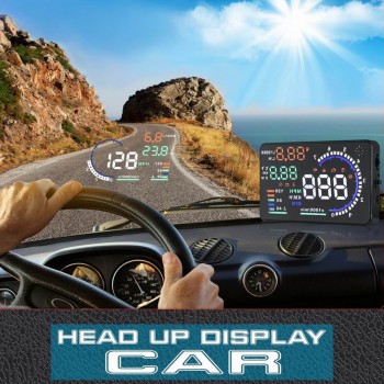 A8 5.5in Car HUD Headup Display with OBD 2 Interface Plug Auto Driving Parameters Projection