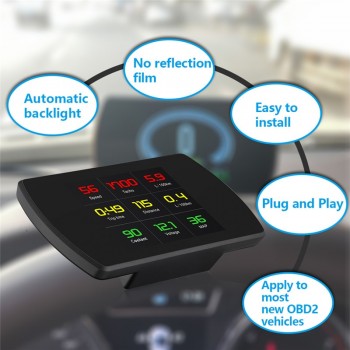OBD2 Car HUD Head-Up Display Smart Digital Meter HD Digital Display Speedometer Fuel Consumption Temperature RPM