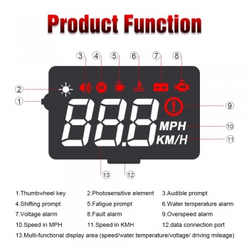 Hot Selling A100S Car HUD Head-Up Display OBD2 II EUOBD Windshield Projector Water Temperature Voltage Overspeed Alarm Display