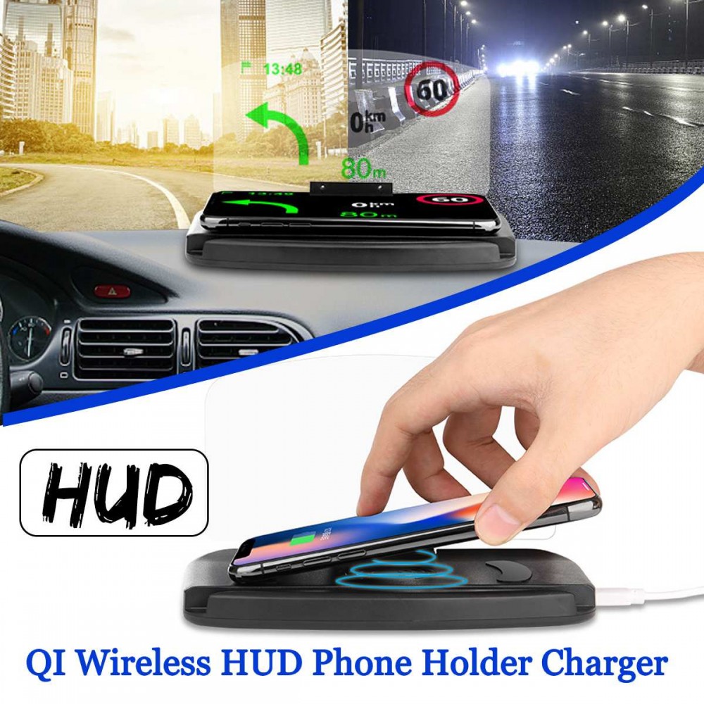 10W/7.5W Qi Wireless Charger Car HUD GPS For Samsung S9 Plus Head Up Display Phone Holder Wireless Charging For iPhone 8 Plus X
