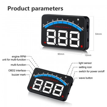 Car Head Up Display OBD2 3.5 Inch Projector Glass Vehicle Auto DigitalCar Driving Data Display Speed RPM Water Temperature HUD