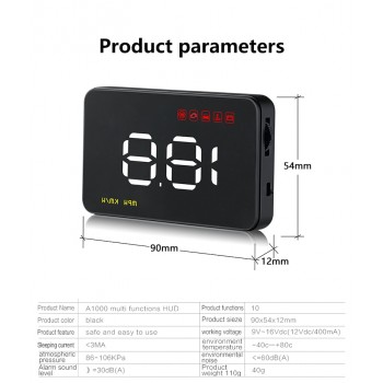 GEYIREN A1000 Car HUD  OBD II Head Up Display Overspeed Warning System Projector Windshield Auto Electronic Voltage Alarm