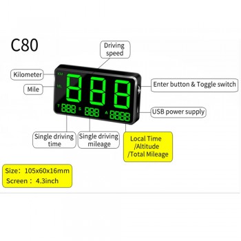 KINGNEED C60S C80 C90 GPS speedometer hud display car hud with overspeed alarm driving time motorcycle bicycle digital odometer
