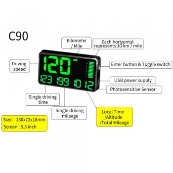KINGNEED C60S C80 C90 GPS speedometer hud display car hud with overspeed alarm driving time motorcycle bicycle digital odometer