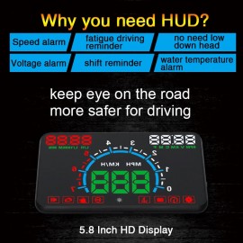 5.8 Car HUB OBD2 Head Up Display Car Speed Projector Vehicle Windshield Speedo Projetor Navigation OBD Speedometer Hud E350