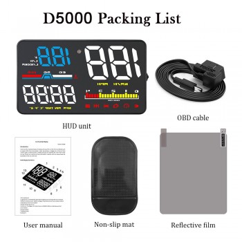 VJOYCAR D5 5 Car HUD OBD OBD2 Head Up Display Digital Speedometer Windshield Projector Fatigue Alarm Fuel Speed Gauge A8 A1000