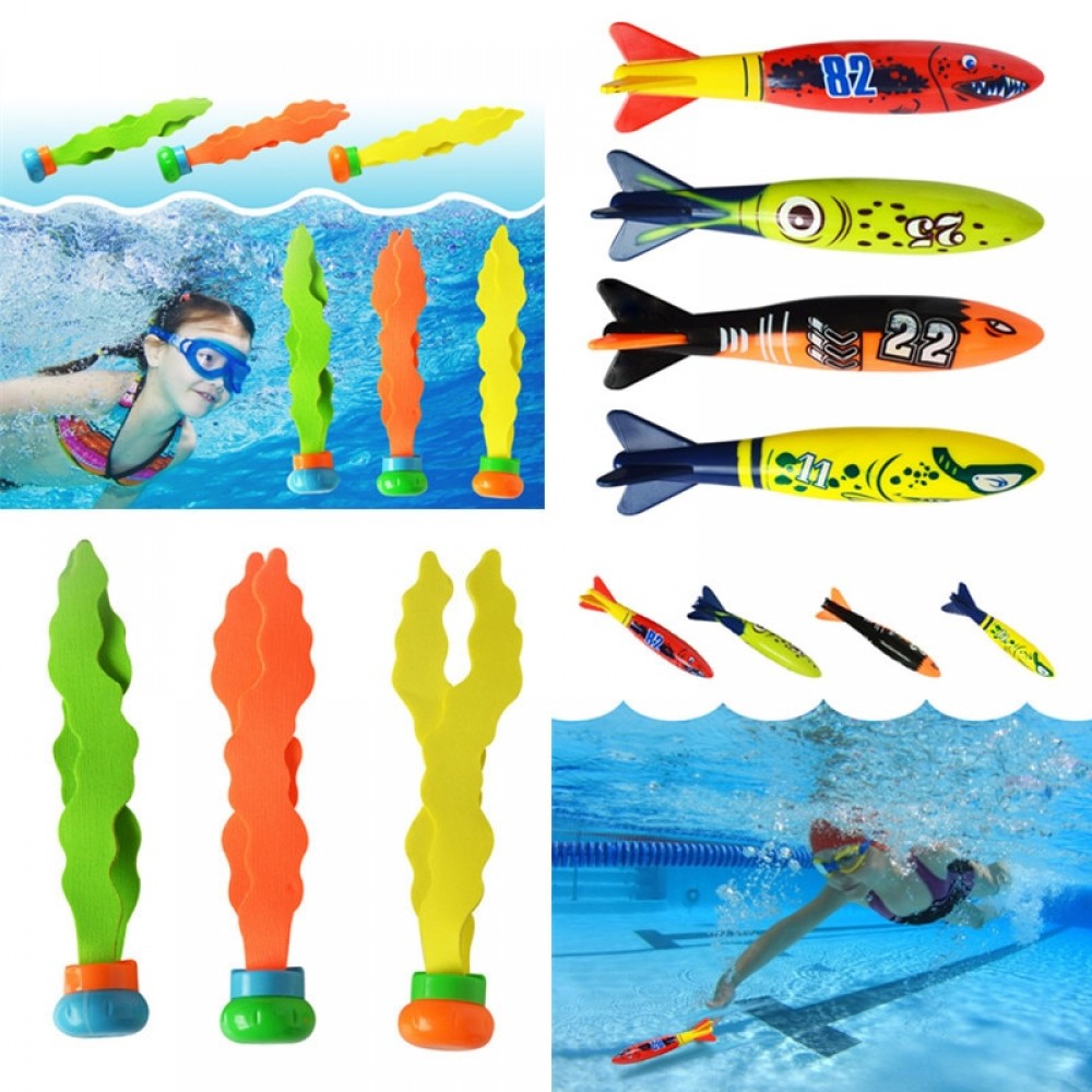 Shark Torpedo Rocket Throwing Toy Diving Game Toy Seaweed Grass Swimming Pool Accessories Underwater Dive Sticks Toys