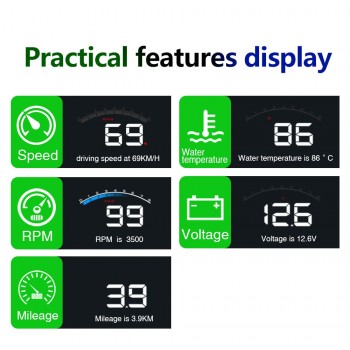 Geyiren 3.5 Screen HUD Car OBD II HUD Head Up Display M6 Car Display Water Temperature Auto Electronic Voltage Alarm DC12V Hud