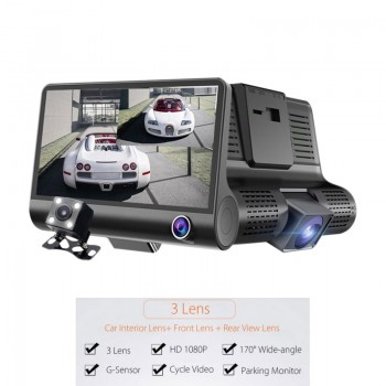 170 Degree 1080P HD 3 Lens Car DVR Dash Cam G-sensor Recorder + Rearview Camera Car Styling