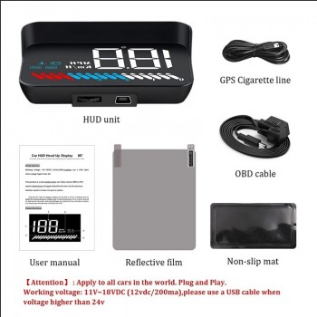 Auto M7 HUD Car Head Up Display OBD GPS Dual System Universal for All Cars Speedometer Windshield Projector with Lens KM/H MPH
