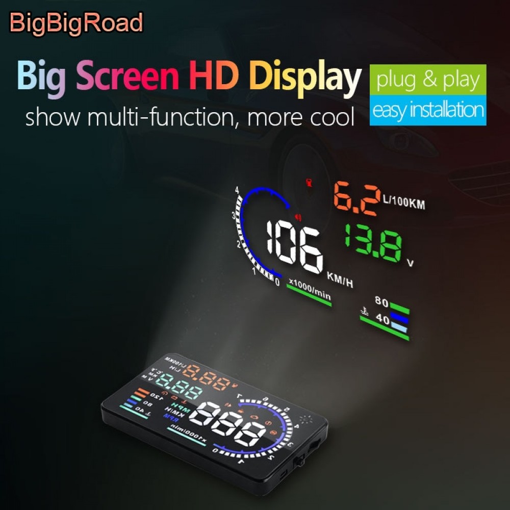 BigBigRoad For Skoda Fabia Superb Yeti Rapid Octavia 2 A5 A7 Car Speed Windscreen Projector OBD2 EUOBD HUD Head Up Display