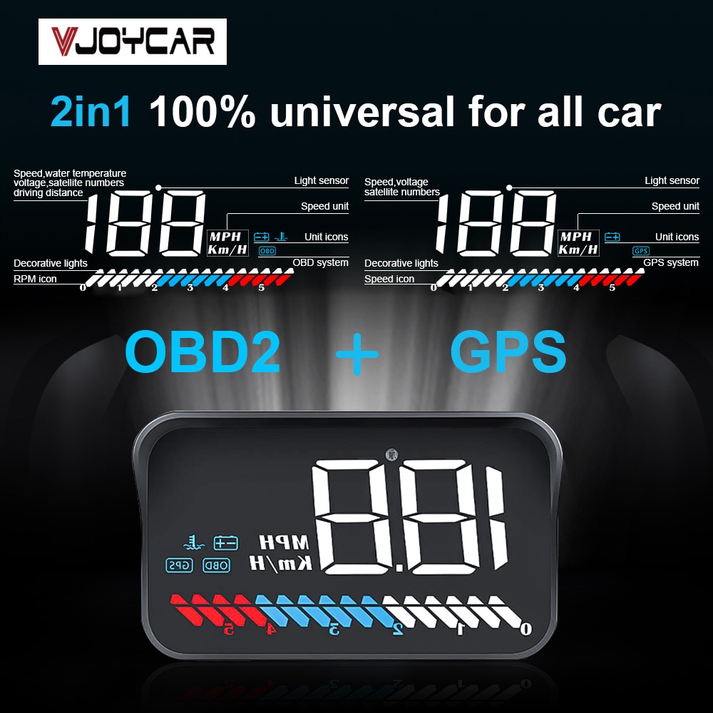 VJOYCAR 2019 New M7 2 in 1 Car Hud OBD On-board Computer GPS Head-up Display For All Vehicles Speedometer Windshield Projector