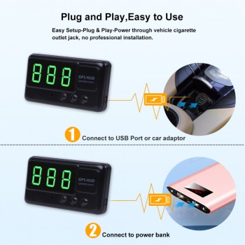 Universal Car HUD GPS Speedometer Head Up Display C60 Overspeed Alarm 1.3inch Windshield Digital Speed Projector For All Vehicle