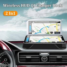 2 In1 Wireless Car HUD QI Charger Head Up Navigation Display Phone Charging Dock Fast Navigation Projection Less 6.5 Inch Degree