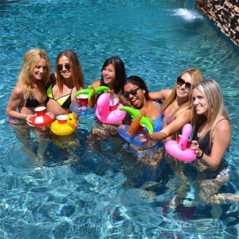 10pcs/lot Mini Cute fanny toys Red Flamingo Floating Inflatable Drink Cup Holder Swimming Pool Bathing Beach Party Kids Toy Boia