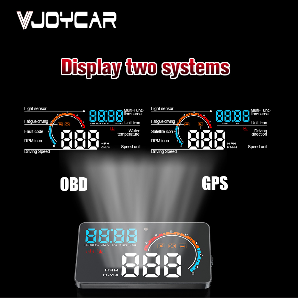 VJOYCAR D2500 2019 New HUD OBD GPS Dual System Universal for Cars Speedometer Windshield Projector Fatigue Driving Speed Alarm