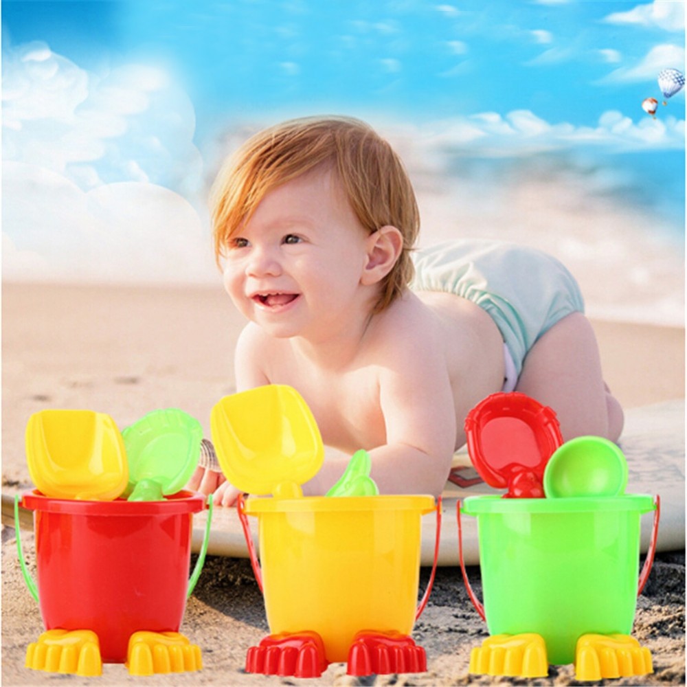 HOT 4Pcs/set Sand Sandbeach Kids Beach Toys Castle Bucket Spade Shovel Rake Water Tools High-grade Beach Barrels Beach Toys
