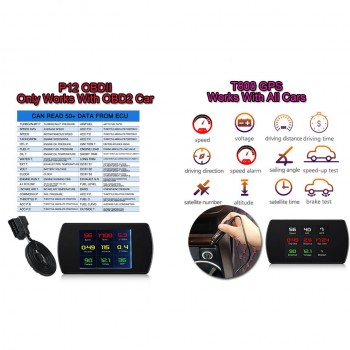 VJOYCAR P12 TFT Car Hud OBD Head Up Display Digital Speed Projector OBD2 Windshield Projection Speedometer GPS Navigation Alarm