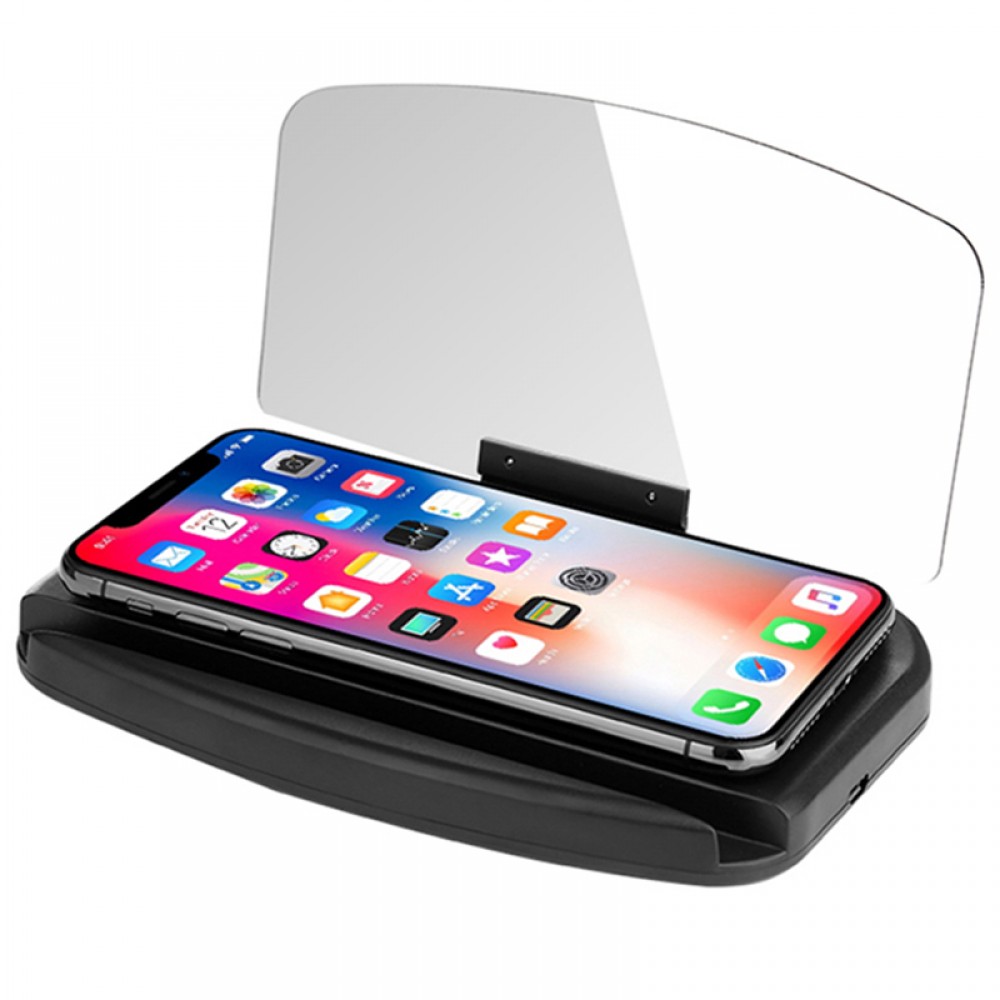 Car HUD Head-up Display Mobile Phone Navigation Frame Head-up Display Windscreen Projector Phone Wireless Charger Holder
