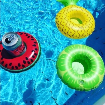 PIKAALAFAN PVC Inflatable Fruit Water Cup Holder Inflatable Water Floating Drink Cup Pineapple Lemon Cup Holder Pool Toys
