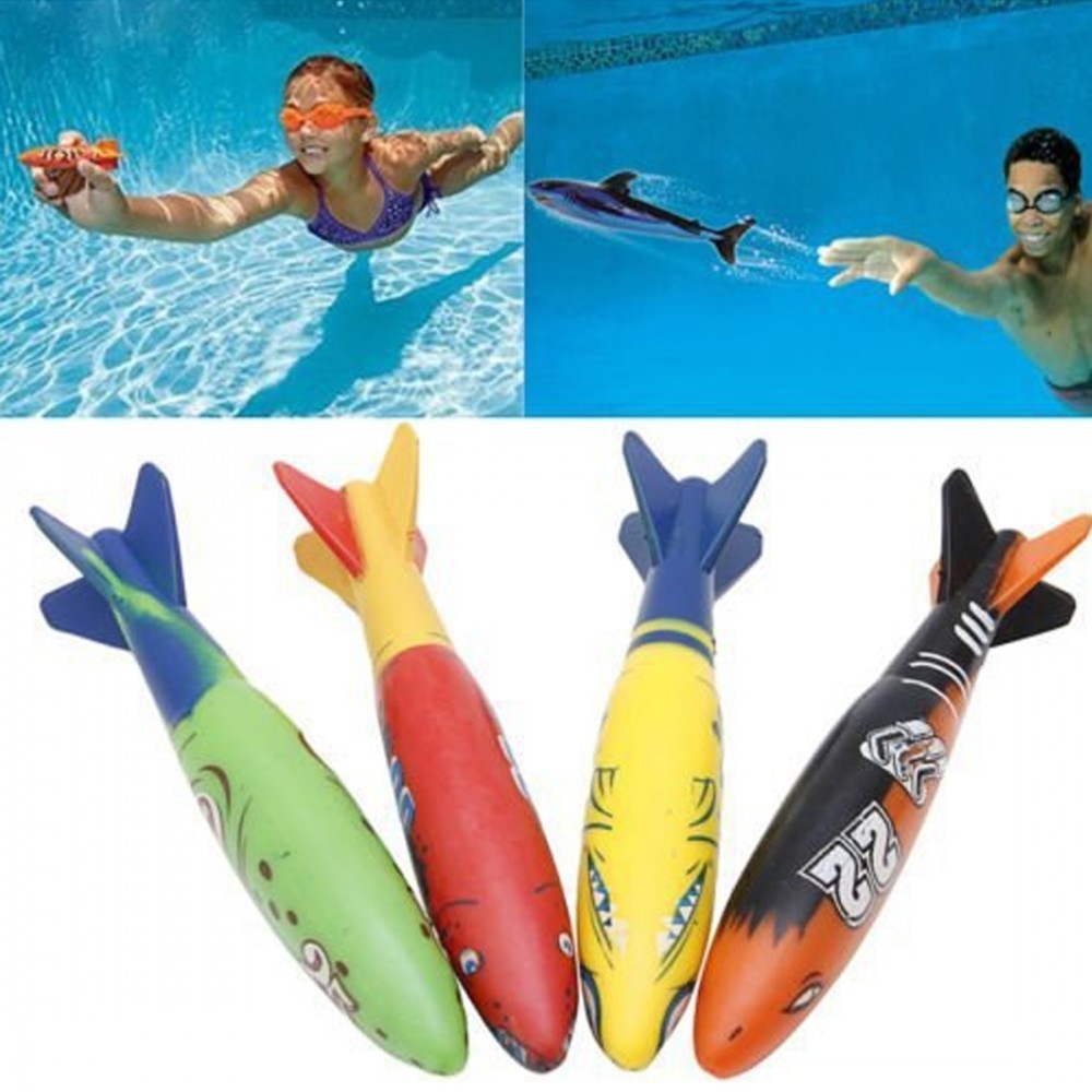 4Pcs Creative Colorful Diving Toy Gliding Shark Throwing Torpedo Underwater Toys for Children