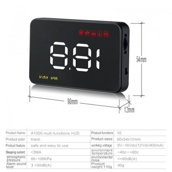 Car HUD GPS Speed Projector Auto Head Up Display Vehicle Windshield Digital Speed Projector Safety Driving Alarm A1000