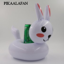 PIKAALAFAN Ins Hot Selling Rabbit Cup Seat Lovely Inflatable Water Coaster Floating Drink Cup Holder  Beach Inflatable Pool