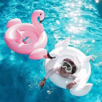Baby Flamingo Ride-on Swimming Ring Inflatable Swan Pool Float For Kids Summer Water Toys Safety Seat Beach Lounger boia Piscina
