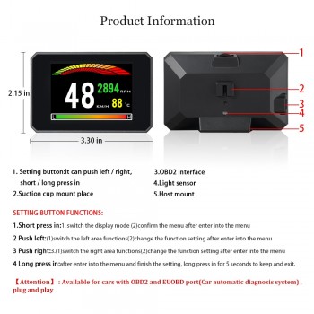 VJOYCAR P16 HD OBD2 Hud Car Speed Windshield Projector Head-Up Display Speedometer Projetor Auto Alarm OBD OBDii Reject Traffic