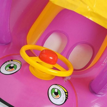 Inflatable Baby Pool Float Safety Car Shape Swimming Ring with Sun Canopy Sunshade Toys for Kids