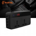 Partol Multifunctional Car Inverter Auto Inverter 12v To 220W 220v 50Hz 12 220 Cigarette Lighter Plug Power Converter With 4 USB