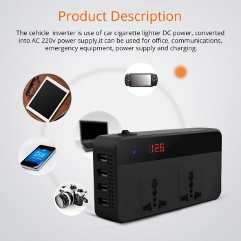 Partol Multifunctional Car Inverter Auto Inverter 12v To 220W 220v 50Hz 12 220 Cigarette Lighter Plug Power Converter With 4 USB