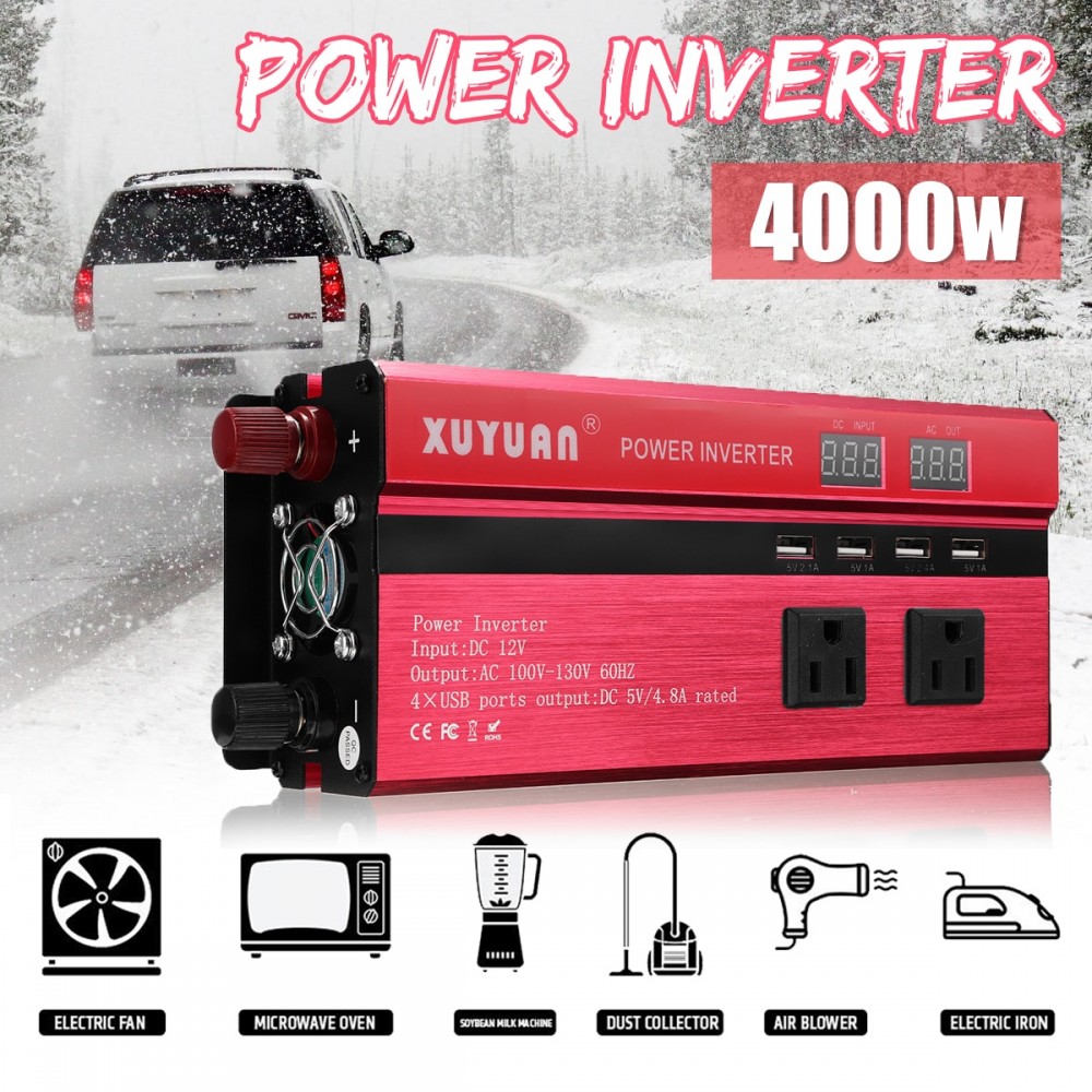 Inverter 12V 220V 4000W Peak Car Power Inverter Voltage Transformer Converter 12 220 Charger Solar Inversor 12V 220V LCD Display