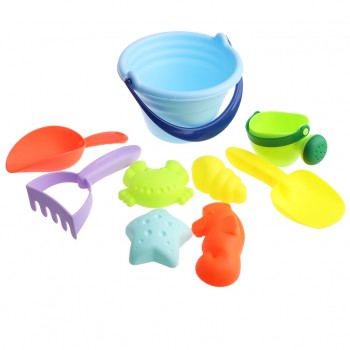 9 Pieces Kids Beach Sand Toy Set with Shovels, Rake, Bucket and Animal Molds, Sandbox Childrens Gift