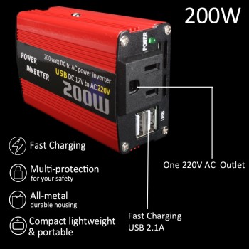 Car 200W Power Inverter 12v 220v Converter DC 12V to AC 220V 110V Portable Auto Modified Sine Wave USB Charger 12 220 180W 150W