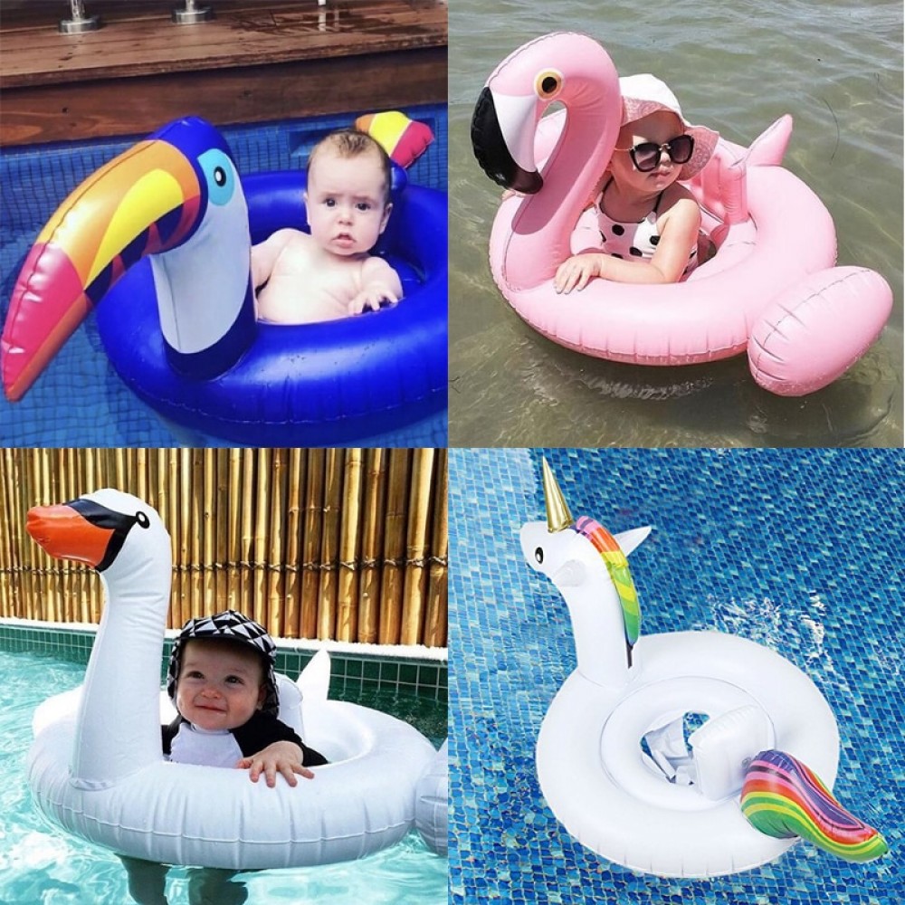 Flamingo/Unicorn/Swan/Toucan Baby Ride-on Swimming Ring Inflatable Pool Float For Kids Water Safety Seat Lounger boia Piscina