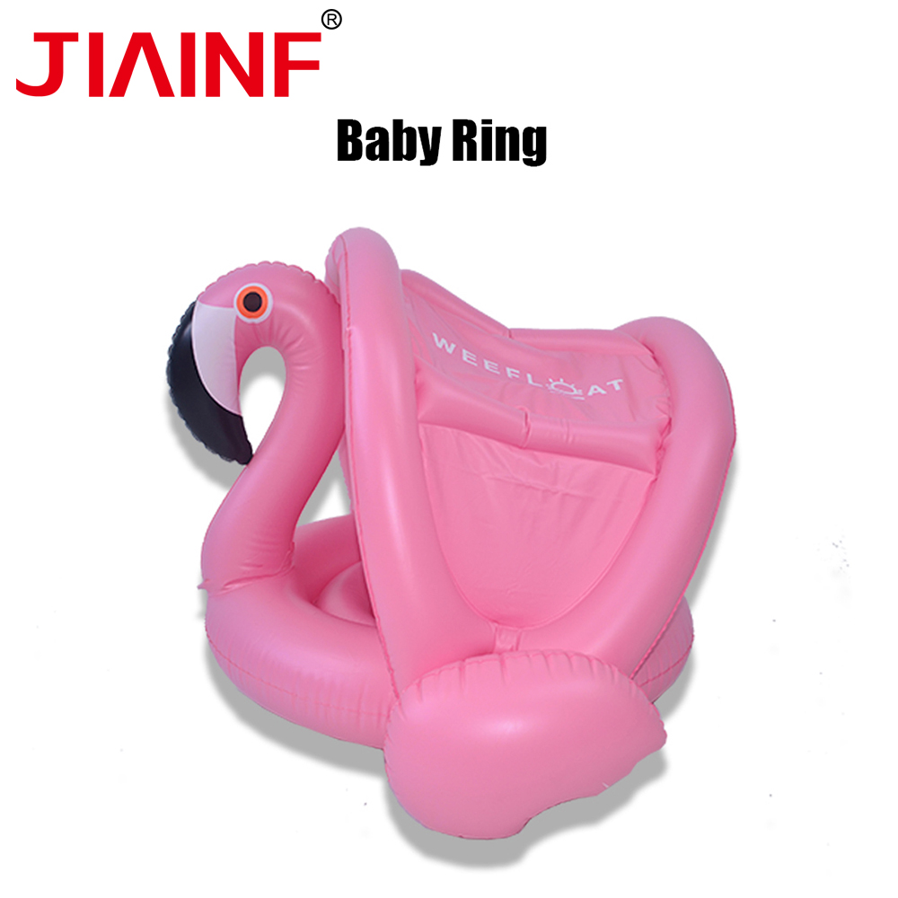 JIAINF kids children flamingo pool float Pink flamingo with awning new arrival swimming pool flamingo inflatable ring with seat