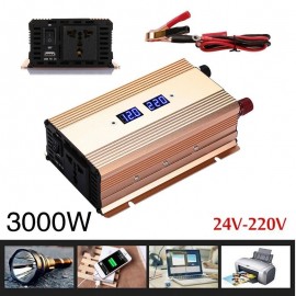 Dual LCD Screen 3000W DC 24V To AC 220V Car Inverter Modified Sine Wave Converter USB Adapter Low Noise Voltage Transformer