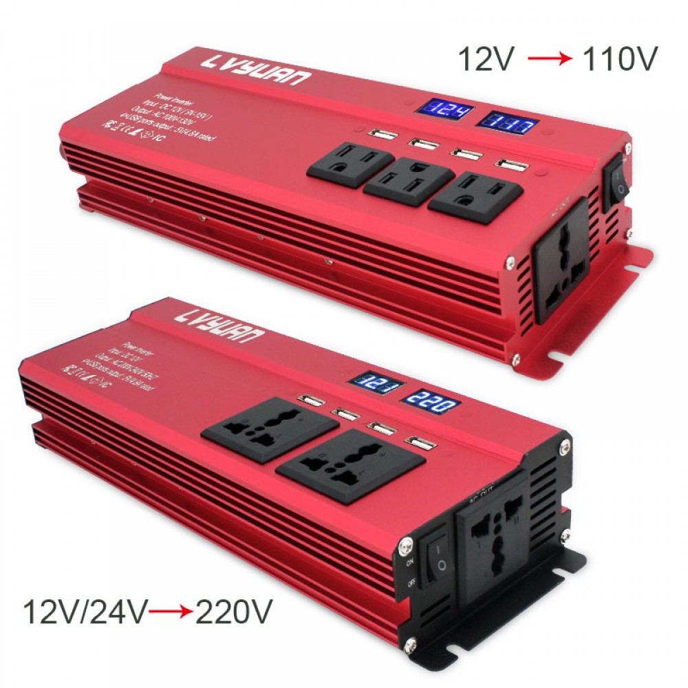 4000W/5000W Solar Car Power Inverter LED DC12/24V to AC110/220V Sine Wave Converter 4.8A 4 USB Interfaces