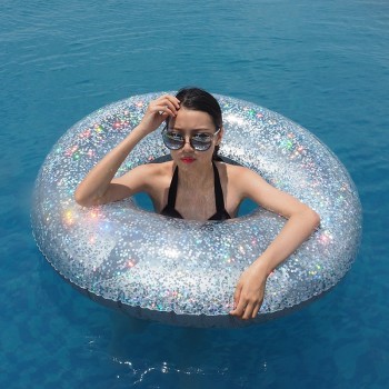 107cm Giant Silver Gold Glitter Swimming Ring Pool Party 2018 Newest Summer Inflatable Toys For Adult Child Water Floating boia