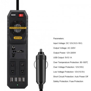 Car Vehicle Voltage USB Power Inversor Cigarette Lighter USB Charger Inverter Adapter Converter Support Home Use DC 12 to AC 220