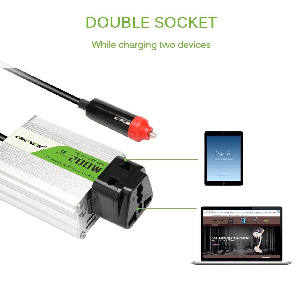 200W DC 12V To AC 220V Portable Car Power Inverter Converter Modified Sine Wave Power Overload Protection Built-In Cooling Fan