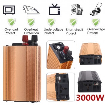 3000W DC12V To AC 220V Pure Sine Wave Power Inverter Car Voltage transformer Truck Converter USB Adapter Stable Portable Aluminu