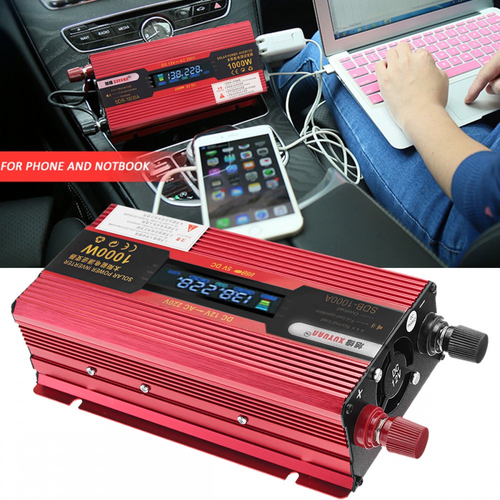 600/1000/1500/2000W LED Display DC 12V To AC 220V Car Power Inverter Charge USB with Fan