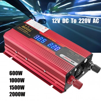 600/1000/1500/2000W LED Display DC 12V To AC 220V Car Power Inverter Charge USB with Fan