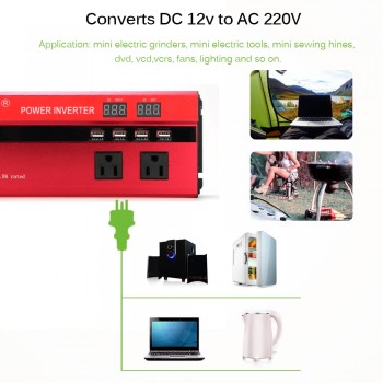 4000W/5000W Car Power Inverter LED DC12/24V to AC110/220V Sine Wave Converter 4 USB Interfaces